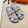 Two Uncle Slippers Free Shipping With Shoebox Summer New Metal Buckle Velcro Fashion Open-toe One Line Beach Couple Plus Size Sandals