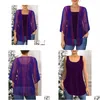 T-shirt de taille plus femme de Noël pourpre violet scintillant tissu kimo deux pièces blouse v6bo drop livraison vêtements dhtqb