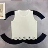 Malhas femininas tees designer elegância francesa s casa 2024 estilo de verão de verão lantejoulas de lantejoulas 3D com malha sem mangas para malha para slim fit acs9