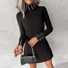 Abiti casual Donne Donne eleganti Abbigliamento a maniche lunghe Avvolgimento Abito da festa Abbellimenti in perline Mini 2024 Bodycon.