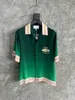 2024 Summer Men's Short sleeved Shirt Green Jacquard Silk Lapel Casual Vacation Shirt