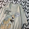 Kadın T-Shirt Amerikan Retro Tavşan Baskı Kısa Slved T-Shirt Harajuku'da Kadın Erkekler Tembel Stil Saf Pamuk Çok Yönlü Yuvarlak Yuvarlak Boyun T240420