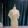 Feestjurken luxe avondjurk voor vrouwen 2024 Mermaid v nek mouwloze kralen handgemaakte lange formele jurkenf