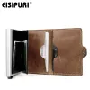 Wallets EISIPURI Men Prevents RFID information leakage Genuine leather mini wallet safe Multifunction Aluminum Automatic Pop Up Card