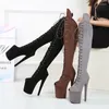 Bottes genoue High pour femmes 20 cm talons plate-forme de fête de cartele de fête goth printemps sexy pole danse