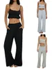 Women's Two Piece Pants Summer Loungewear Set Solid Color/Plaid Print U-Neck Camisole With Long Sleepwear