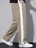 Pantalon pour hommes surdimensionné hommes simples streetwear quotidien printemps d'automne latérale rayure drawstring occasionnelle pantalon masculin de style américain lâche doux