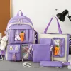 Backpacks 4pcs Set Backpack School Bags For girls Kawaii Casual Book Bag Travel Rucksack Rabbit Carrot