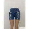 Jeans pour femmes new plus taille 3xl Designer denim shorts d'été femme Vantage Bandage haute taille extensible pantalon court lavé rétro lavé dhxuw