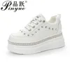 Scarpe casual 7 cm Piattaforma bianca Ladies Ladies Cestini femme di perle di strass in pelle femme vulcanizzate 34 39