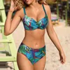 Dames badmode casual Hawaiiaanse bikini zwempak vrouwen tweedelig sling boho bladeren print diep v-hals badpak badkamer strandkleding