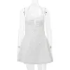 Robes décontractées Blanc Halterneck mini robe pour femmes hautes taille creux en dentelle de lacets en manches sans manches.