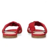 Slippers Summer Comfort Flat Sandals Причинные мягкие сандалии плиссированные дизайнерские женские туфли шелковая верхняя красная сплошная сплошная Sapatos fominino