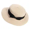 Berets Holiday Travel Sunscreen Bowknot Britse stijl Sun Visor Flat Hat Straw Top Weave Cap