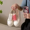 Casual Shoes Platform Women Leisure Flat Sneakers Canvas Heels Lace Up Solid Round Toe Vulcanize Plus Size