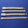 Hip Hop Jewelry Fashion Style 15mm Width Silver with Two Rows Moissanite Cuban Link Chain Miami