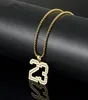 Hip Hop Gold Numéro 23 Collier de pendentif Bijoux de la mode Conception de strass 75 cm Colliers pour hommes de longue chaîne pour cadeaux9544467