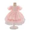 Girl Dresses Flower Girls White Wedding Gridesmaid Party Bambini per bambini 1 ° compleanno abito da ballo per neonati maniche a bolle