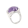 With Side Stones YJXP Silver Plated Oval Shape Adjustable Finger Natural Purple Amethysts Wedding Ring Charm Jewelry