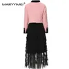 Sukienki robocze Maryyimei Runway Projektantka mody kobiet cekinowa jednokierunkowa różowa kurtka Tweed Cascading Ruffle Tiul Lkits 2pcs Zestaw