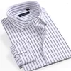 Heren -jurken Shirts Luxe katoenen stroped shirt lange mouw dp non iron mannelijk zakelijke formele wasbeurt en slijtage knop casual