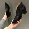 Kledingschoenen apanzu vrouwen hoge hakken lente veelzijdige retro dikke dikke single zapatos de black pointy patent-ledher