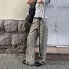 Damesjeans unisex luipaard print wide been voor vrouwelijke mannen retro streetwear denim broek met hopzakken ritssluiting hoog