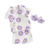 Ensembles de vêtements pour tout-petit bébé fille 3pcs Vêtements tenues Summer Floral Print Shirts Shorts Bandband