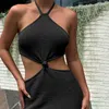 Vestidos informales cuello colgante y vacaciones sin respaldo Dres Halter Vestido de vacaciones sexy