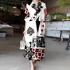 Casual Dresses Fashion Eiffel Tower Graphic Print Shirt Dress for Women French Elegant Evening Party Ladies Single-Breasted Lapel Robe