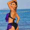 Kvinnors badkläder sexig svart lila fransad bikini 2024 Kvinnor baddräkt kvinnlig hög midja bikinis set brasiliansk strandbaddräkt biquini