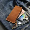 Plånböcker 100% äkta läderplånbok för män manlig riktig kohud vintage handgjorda långa smala blixtlåskopplingar för män handväska korthållare telefonväska