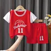 Kids Summer Séchage rapide Basketball Sportswear Sleeve T-ShirtsVestshort Pantalons 2pcs Costumes 4 12 ans Garçons Girls Vêtements 240410