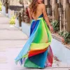 Wiosna i lato paski damskie seksowna głęboka sukienka z Rainbow Szyfon