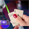 Lighters Creative Jet Torch Green Flame Poker Lighter Metal Windproof Playing Card Novel Funny Toy Smoking Accessories Gift I Drop Del Dhm5S