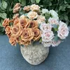 Dekorativa blommor 9 huvud av Nora Rose Plant Decoration vardagsrum Ornament Dry Flower Table Home Interior