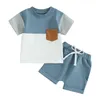 Ensembles de vêtements Baby Boys Shorts ensemble T-shirt de couleur de contraste à manches courtes avec tenue d'été de taille élastique