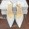 Scarpe eleganti rinestones da donna con tacchi alti pompe di lusso glitter cristallo caviglia sandali sandali designer puntato di punta