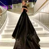 Party Dresses Black Sexy Off Shoulder Satin Evening Dress Women Pageant Ball Gown Prom Long Strapless High Slit Cout Train Maxi Vestidos