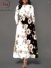 Robes décontractées Femmes Floral imprimées maxi longues manches de robe élégante Boho Beach Party plus taille