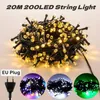 20Mroll 200 LED Outdoor String Fairy Fairy Light Black Black Cable Eu Plug Garland Lamp Christmas Patio Garden Decoring 240409