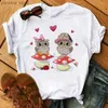 Kadın T-shirt Plus Boyut Maycaur Karikatür Baykuş Baskı Tişörtü Kadınlar Kawaii Grafik Gömlekleri Günlük Kısa Slved kadın T O-Neck Harajuku T-Shirts y240420