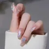 False Nails 24Pcs False Nails with Glue Long Ballet Rhinestone Crystal Butterfly Fake Nails Flower Design Wearable Press On Nail Tips Y240419