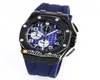 3A NIEUW OKKEN 26405CEOOA030CA01 VK QUARTZ CHRONOGRAPH MENS WATCH DBBLUE TEXTUUR DICE PVD Zwart stalen kast Blue Rubber Stopwatch HE9061251