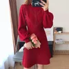 Casual klänningar Elegant tröja klänning damer Autumn Winter O Neck Sticked Women Korean 2024 Hög midja Röd svart Vestidos