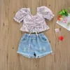 Set di abbigliamento FocusNorm 1-7y bambini per bambini ragazze vestiti dolci 2 pezzi Fiori stampati cantani per manica a molla