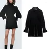 Casual Dresses Autumn Royal Velvet Mini Black Dress