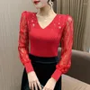 Women's T Shirts High Quality T-Shirt Drilling Mesh Lace Patchwork Desgin Shirt Ladies Slim Long Sleeve Women Sexy Sunscreen Tees Top