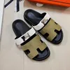 Two Uncle Slippers Free Shipping With Shoebox Summer New Metal Buckle Velcro Fashion Open-toe One Line Beach Couple Plus Size Sandals