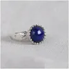 Clusterringe FNJ 925 Sier Round Lapis Ring für Frauen Schmuck Original reiner S925 Sterling Natural Blue Stone Drop Lieferung DHYK1